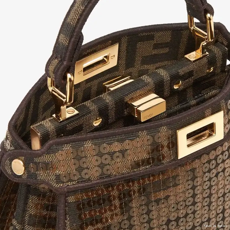 Vintage HOT ISeeU with FF Bag Brown Peekaboo Motif Sequins Petite Fendi Fabric In 0430